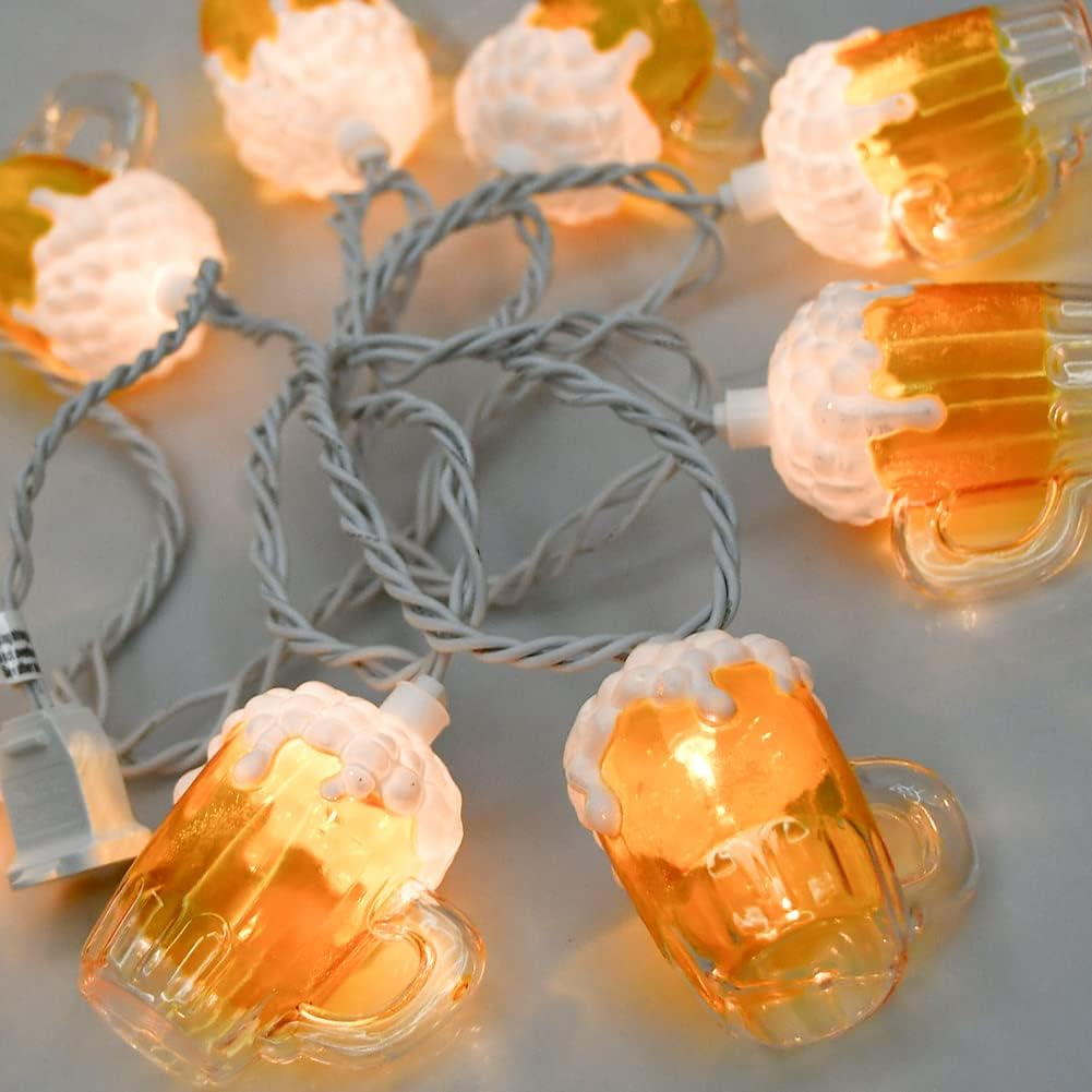 Pallerina Beer String Lights St Patrick's Day Decor 8.5Ft Beer Mug String Lights with 10 Beer Mug Lights, Fairy Light, Beer Party Decoration Lights for Bar Birthday Bedroom Summer Club