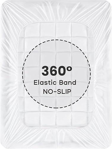 Miniatura 7 de Protector de colchón acolchado suave y esponjoso, relleno alternativo de plumón, funda de colchón de hasta 21 pulgadas, bolsillo profundo (blanco,