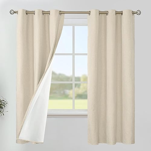 Miniatura 77 de YoungsTex Cortinas 100% opacas de lino natural de 84 pulgadas de largo para dormitorio, cortinas con aislamiento térmico con ojales, oscurecimiento