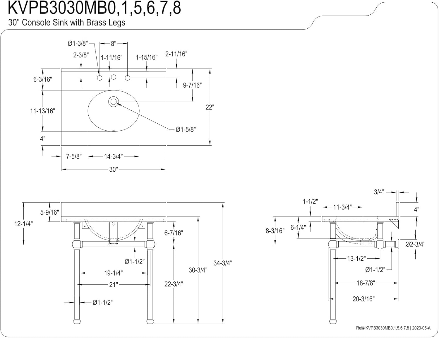 Kingston Brass KVPB3030MB0 Templeton 30" x 22" Carrara Marble Vanity Top with Brass Console Legs, Carrara Marble/Matte Black