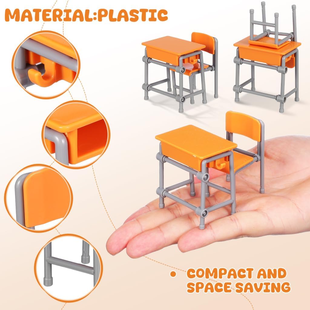 Toyvian Miniature School Desk and Chair Set 4 Pieces Dollhouse Furniture 2X2X1.25In Realistic Classroom Decor for Dollhouse Display and Creative Gift image 3