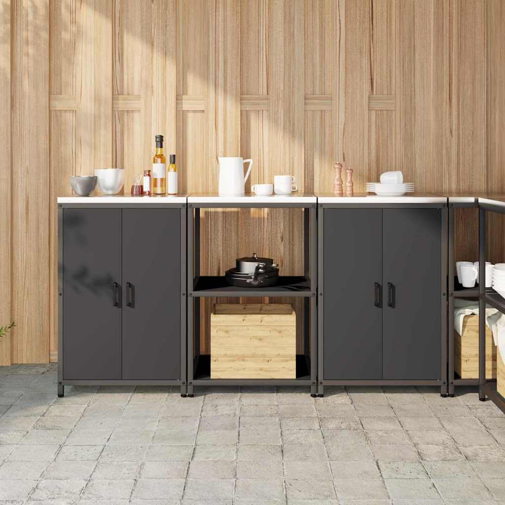 Ensemble de Rangement Cuisine 3 pcs Noir - Buffet Industriel en Acier Laminé à Froid avec 4 Portes et 6 Étagères, Meuble pour Vaisselle et Ustensiles, 180x50x92 cm