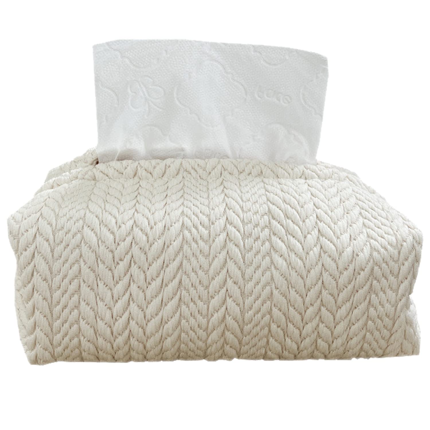 Tissue Box Cover Simple Fabric Tissue Box Creative Design and Linen Fabric Art for Bathroom Living Room, Vanity, Night Stands,Dining Table, Car (White)