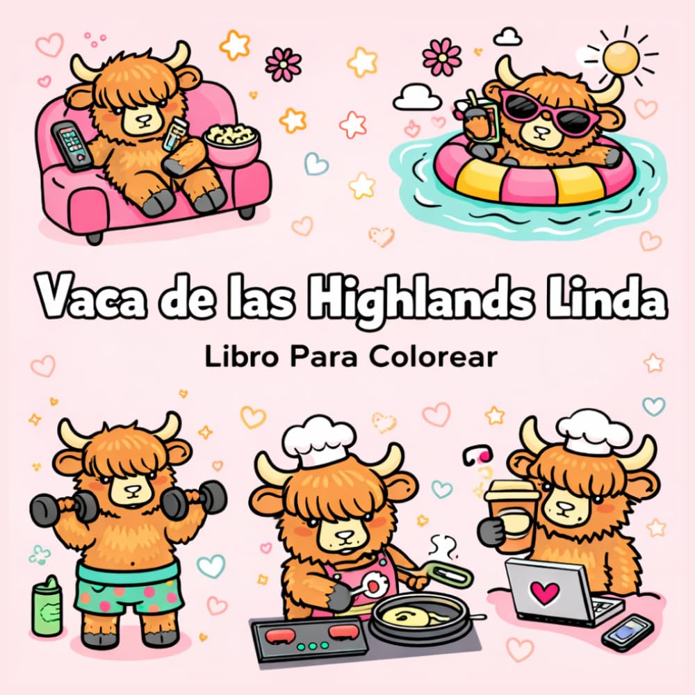 Vaca de las Highlands Linda Libro para colorear: Diseños grandes, fáciles y relajantes para adolescentes y adultos