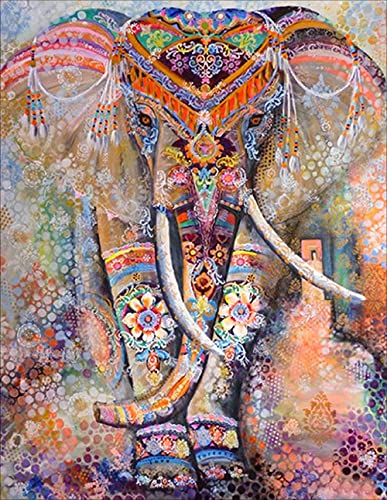 Ricico Diamond Painting Kits for Adults, DIY 5D Full Drill Round Rhinestone, Diamond Painting Pictures Arts Craft for Home Wall Decor (12x16inch Elephant Diamond Painting), DR-002