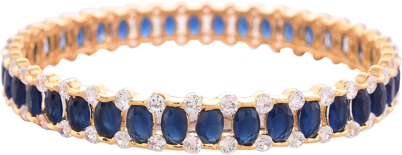 Ratnavali Jewels Gold Tone Cubic Zirconia Blue White CZ Bollywood Wedding Indian Jewelry Bangles Women