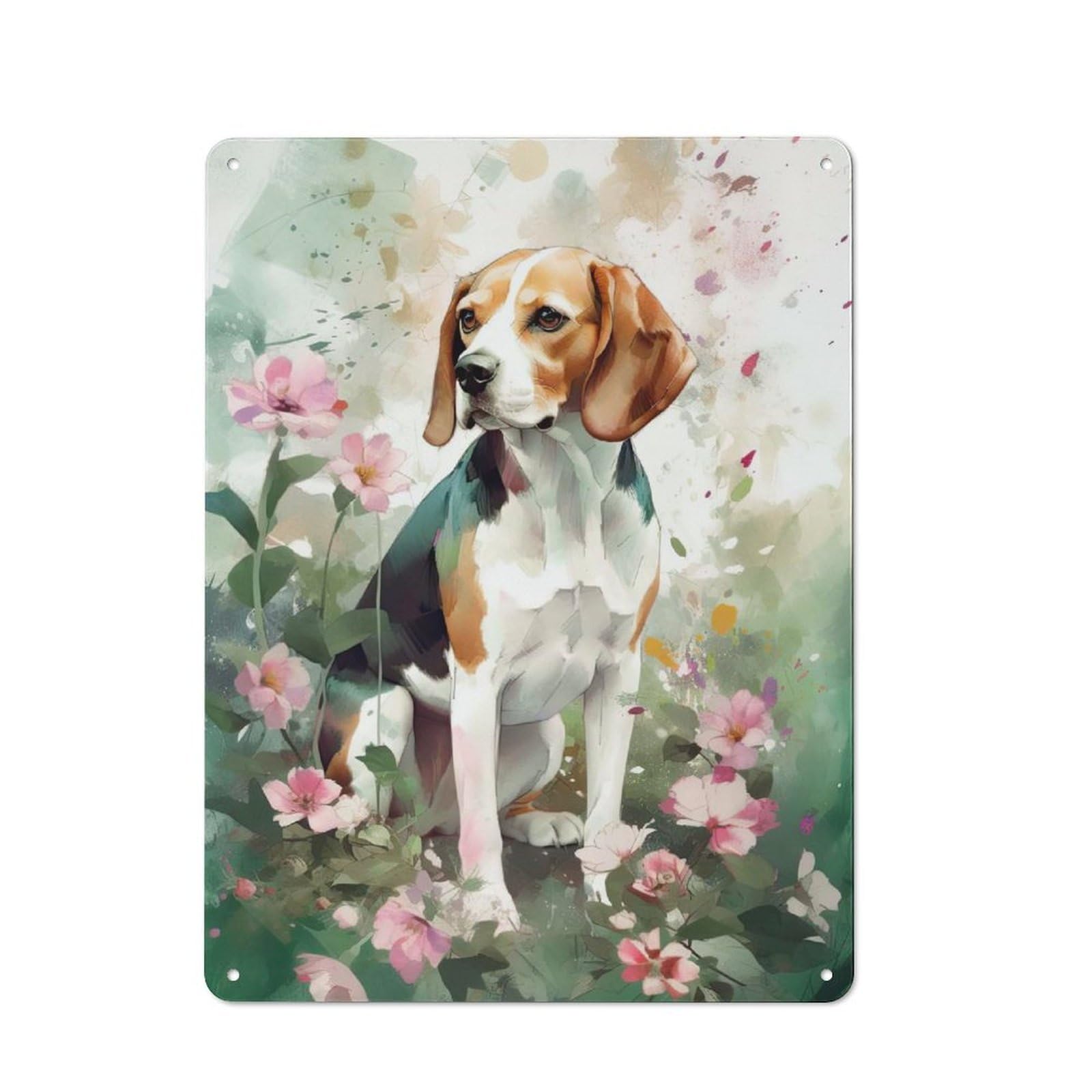 Junmoney Style-13 Country Metal Sign With Beagle Dog Flowers Design 40X30cm, Farmhouse Farmhouse Wall Decor For Kitchen, Cottage, Porch Or Garden Room