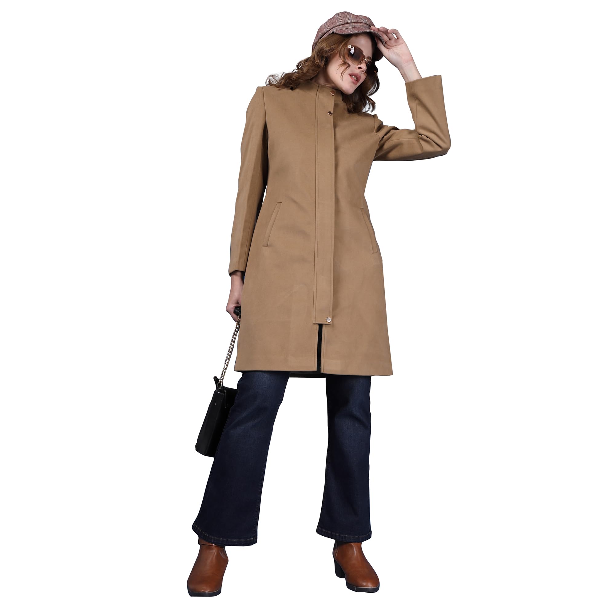Mock Collared Over Coats Khaki-image-6