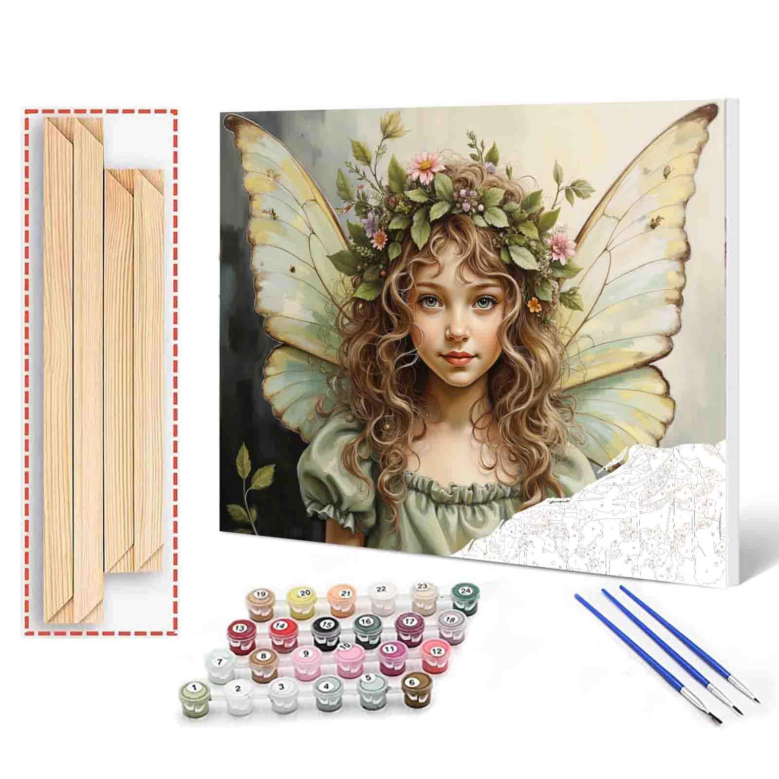 DIY Painting by Number for Beginner Blonde Curly Hair Girl Angle with Green Wings Paint by Numbers on Canvas Easy to Paint Artwork with Brushes and Paints for Home Decor 16x20inch (DIY Frame)