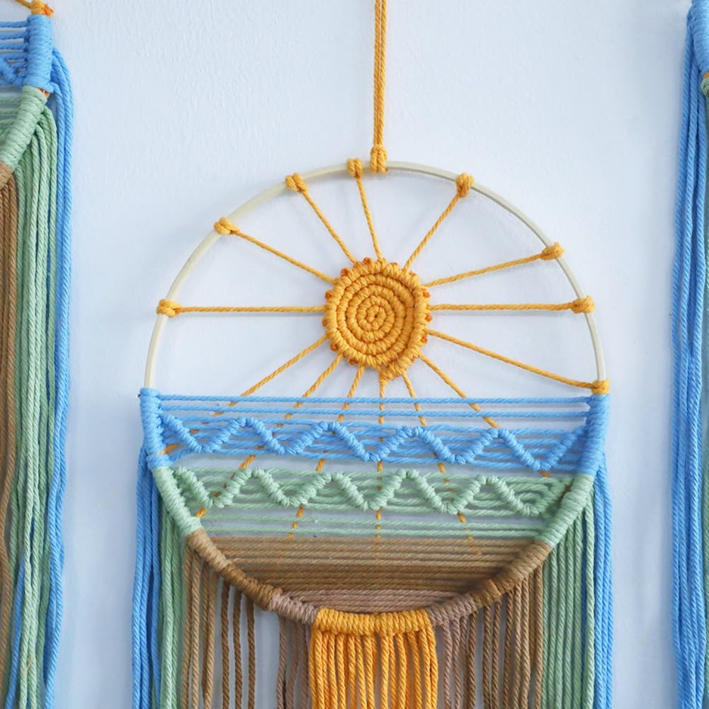 3 Piezas Atrapasueños Decoración de Pared Boho Macramé Atrapasueños Amanecer Sol Atardecer Atrapasueños Kit Colorido
