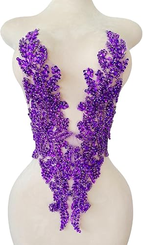 Miniatura 15 de Zbroh Parche multicolor de diamantes de imitación cosidos a mano, accesorios de manualidades para vestido de novia de niña, 14 x 20 pulgadas Champán