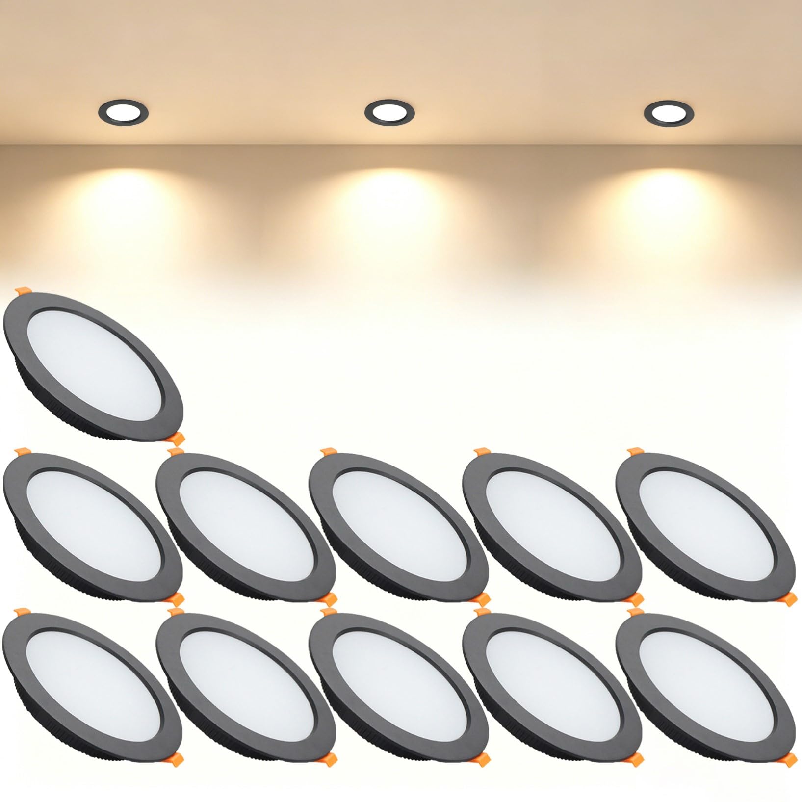 VOGHMOLD 18W Ultra Slim LED Downlight Recessed Ceiling Light 5 inch, 3000K Spot Lights Black Aluminum Trim, Cut Φ150-160mm, AC110-240V Panel Lighting for Office Hallway Closet, 11 Pack