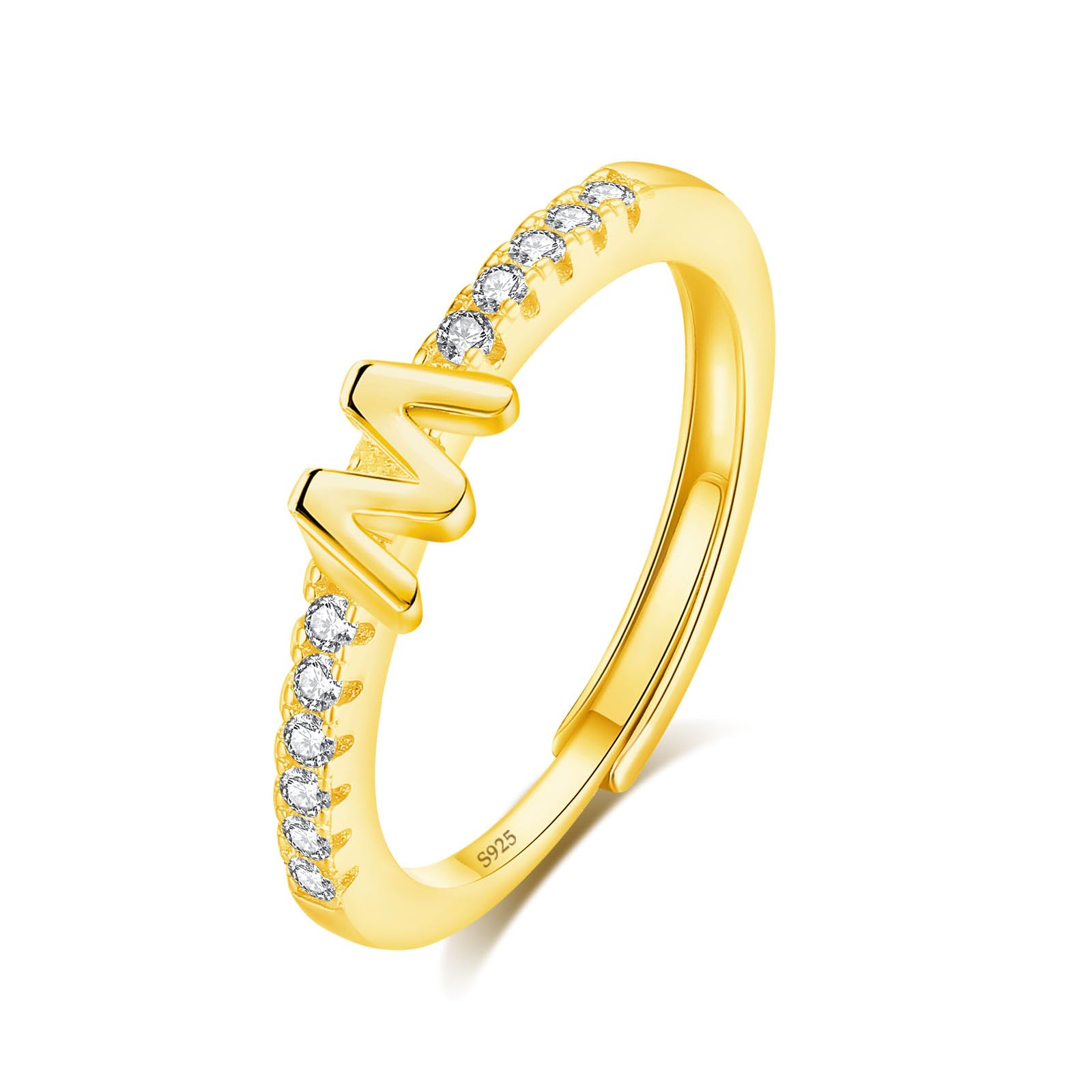 Bague lettre M argent empilable bague initiale dorée alphabet taille 6 7 8 - 8