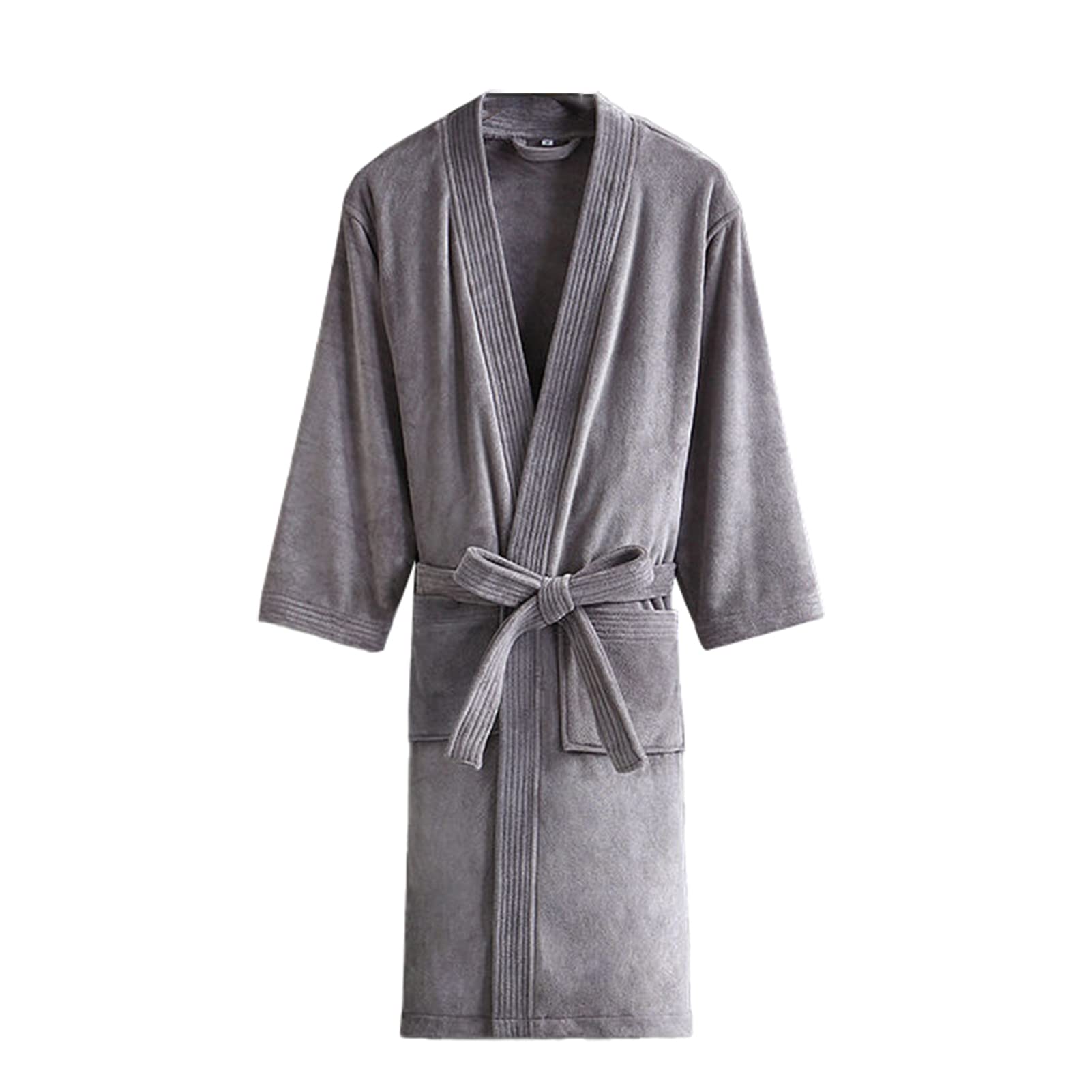 TIANQIHAO Women Bathrobe Long Knit Hotel Bath Towel Robe Soft Sleepwear Ladies Nightgowns,Gray-Medium