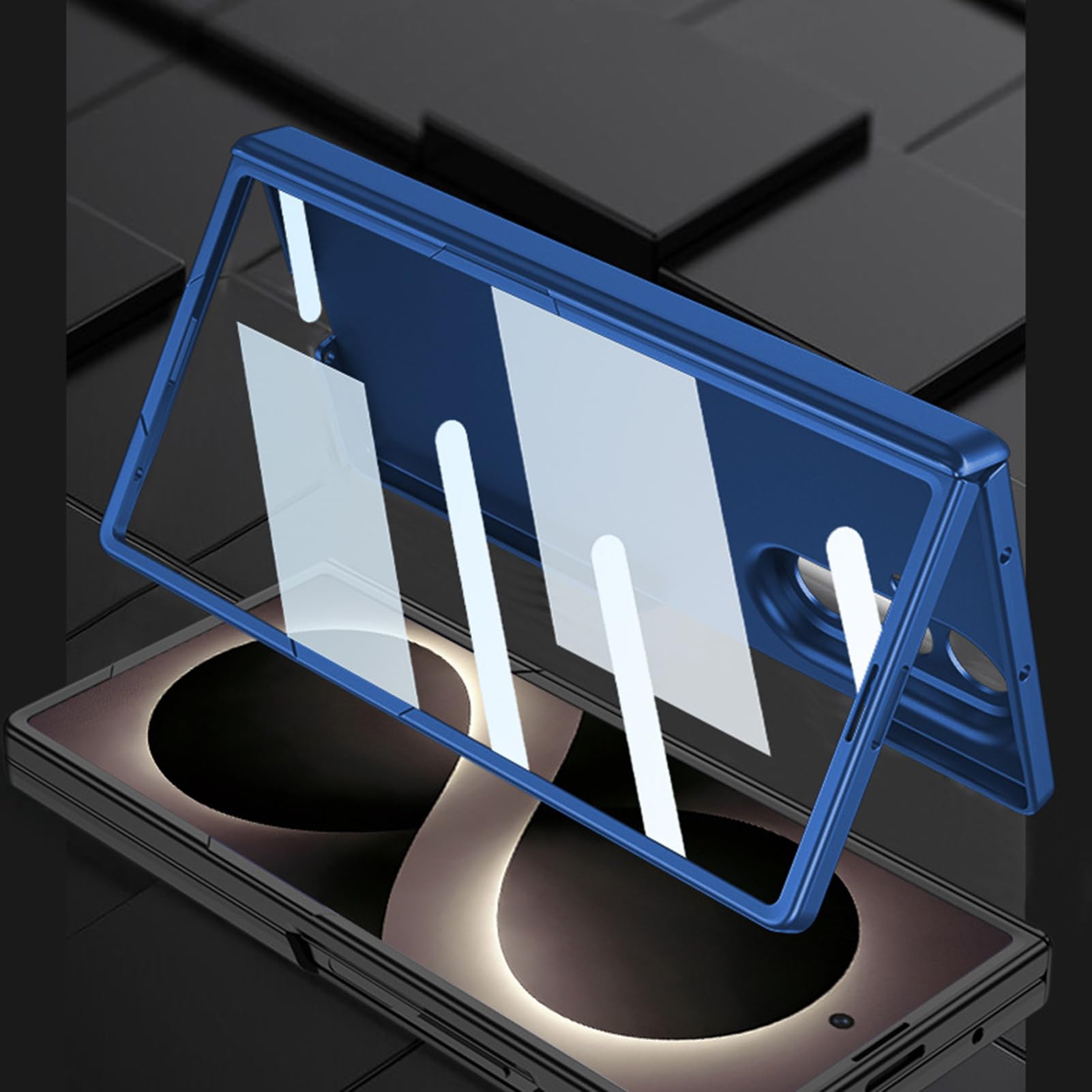 Ultra cienkie etui do Samsung Galaxy Z Fold 8 Ultra, skórzany pasek na nadgarstek Magnetyczny zamek błyskawiczny osłona ekranu glazurowana obudowa, niebieski, składany 8 Ultra