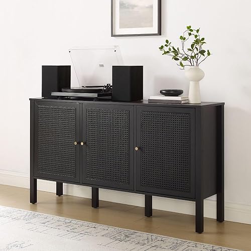 Miniatura 2 de Crosley Furniture Perry - Aparador de ratán moderno con armarios de almacenamiento, Credenza, soporte de TV, color negro
