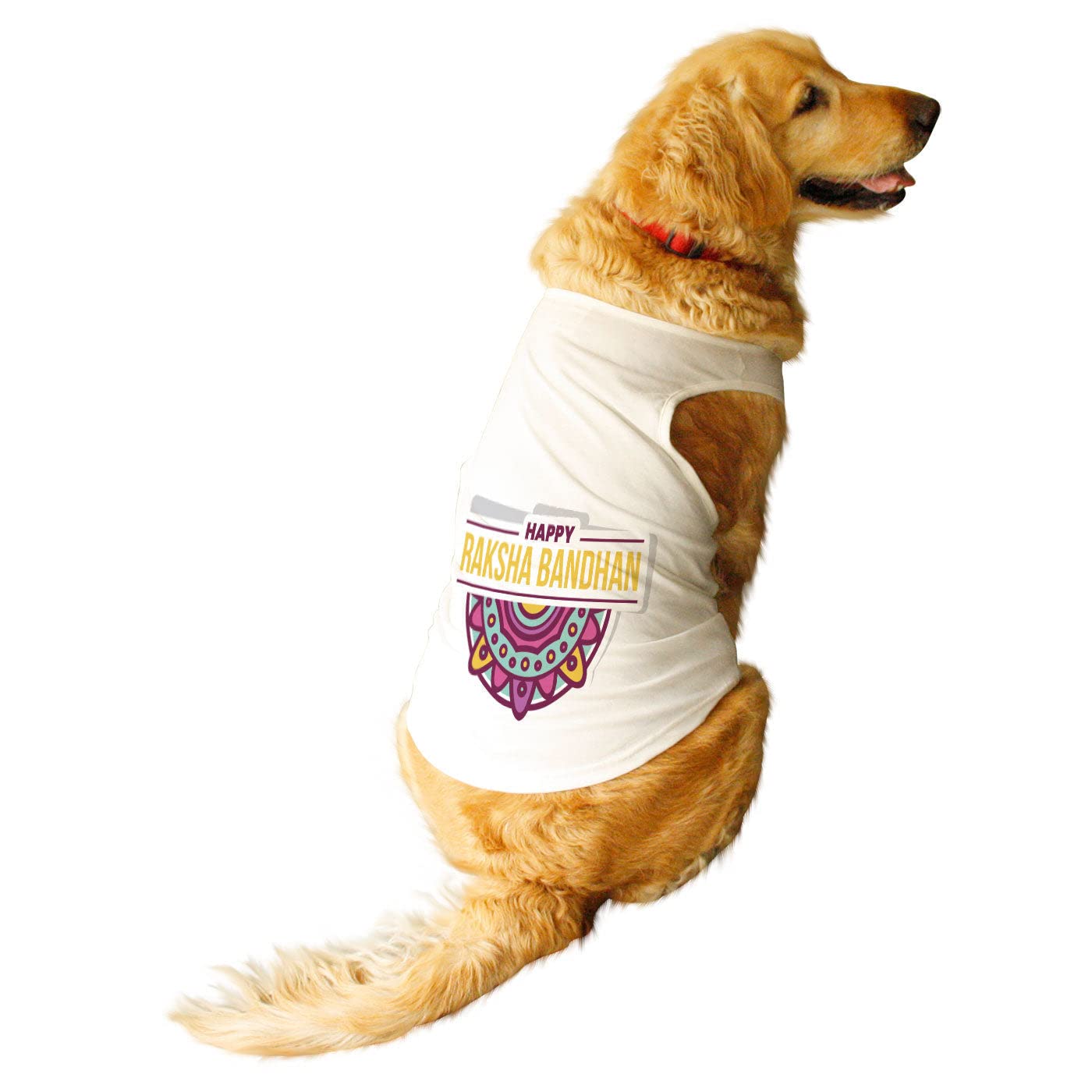 Ruse Pet Happy Raksha Bandhan Printed Dog Round Neck Sleeveless Vest Tank T-Shirt/Tees Apparel/Clothes/Tees Gift for Dogs(White/M) (B0B85126F7) Amazon Price History, Amazon Price Tracker