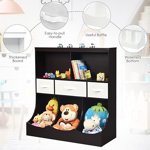 Miniatura 8 de HONEY JOY Organizador de almacenamiento de juguetes para niños con estantería, armario de almacenamiento de organización de 8 compartimentos con