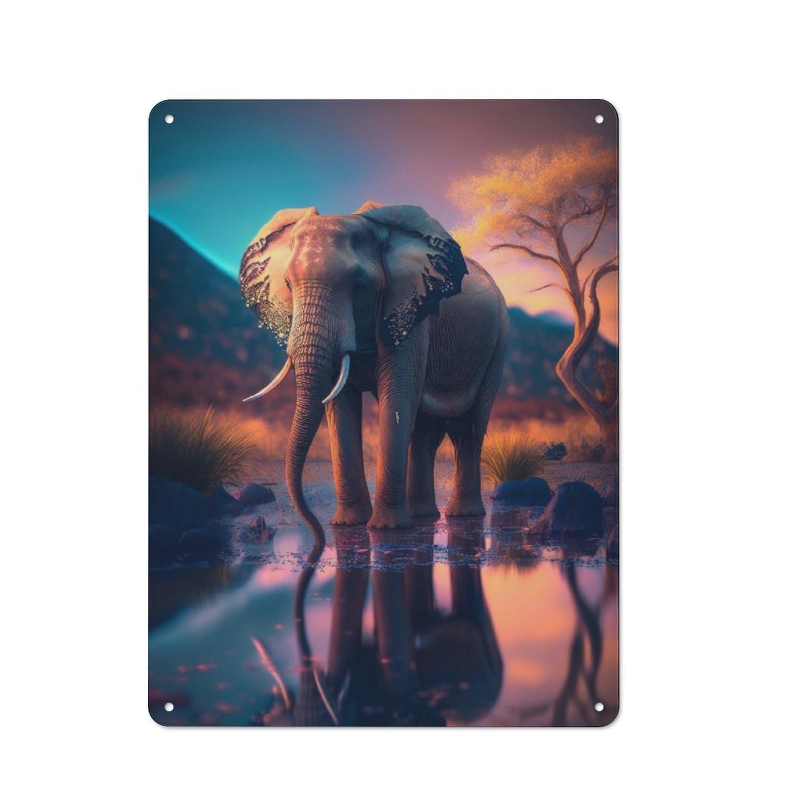 Junmoney Sunset Elephant Printed Metal Sign 40X30cm For Kitchen Or Home Bar, Housewarming Present For People Styling Kitchen And Home Bar