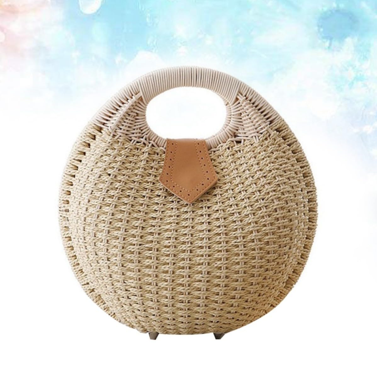 OUNONA Beige Bolso de Mano de Ratán Forma de Concha para Mujer