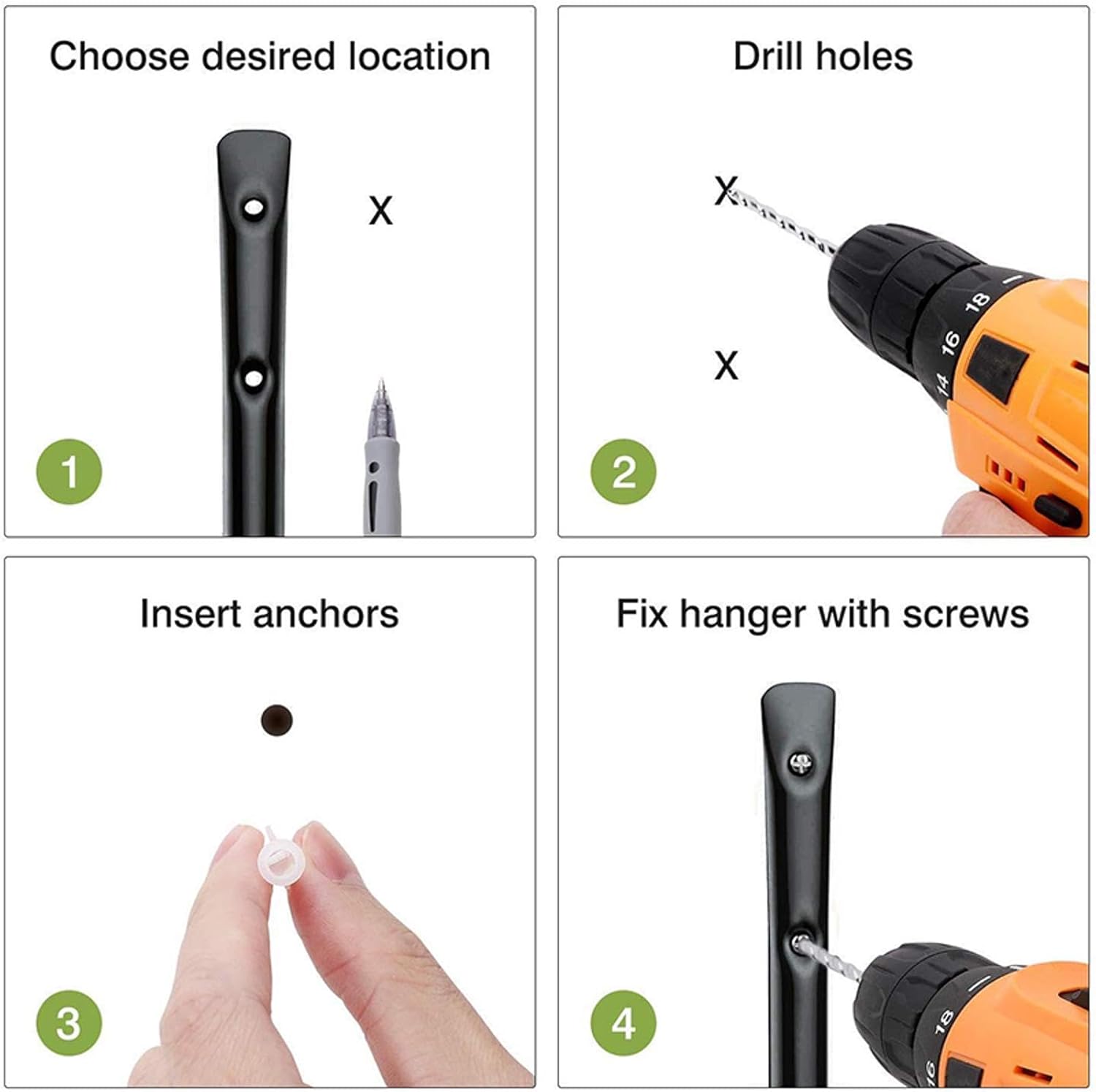 SEIWEI 4 Pcs Garage Hooks Heavy Duty, Steel Garage Storage Hooks, Wall Mount Garage Hanger & Organizer with Screws and Bolts for Organizing Garden Lawn Tool