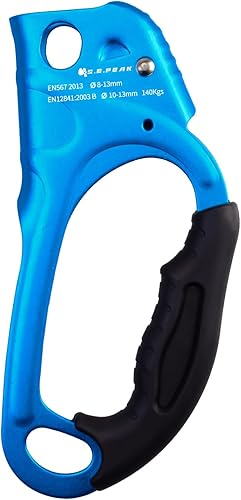 Miniatura 28 de Ascensor de mano CE, equipo de engranaje de rapel de 308.6 lbs con mango de goma ergonómico para arbolista de árboles de escalada en roca, negro