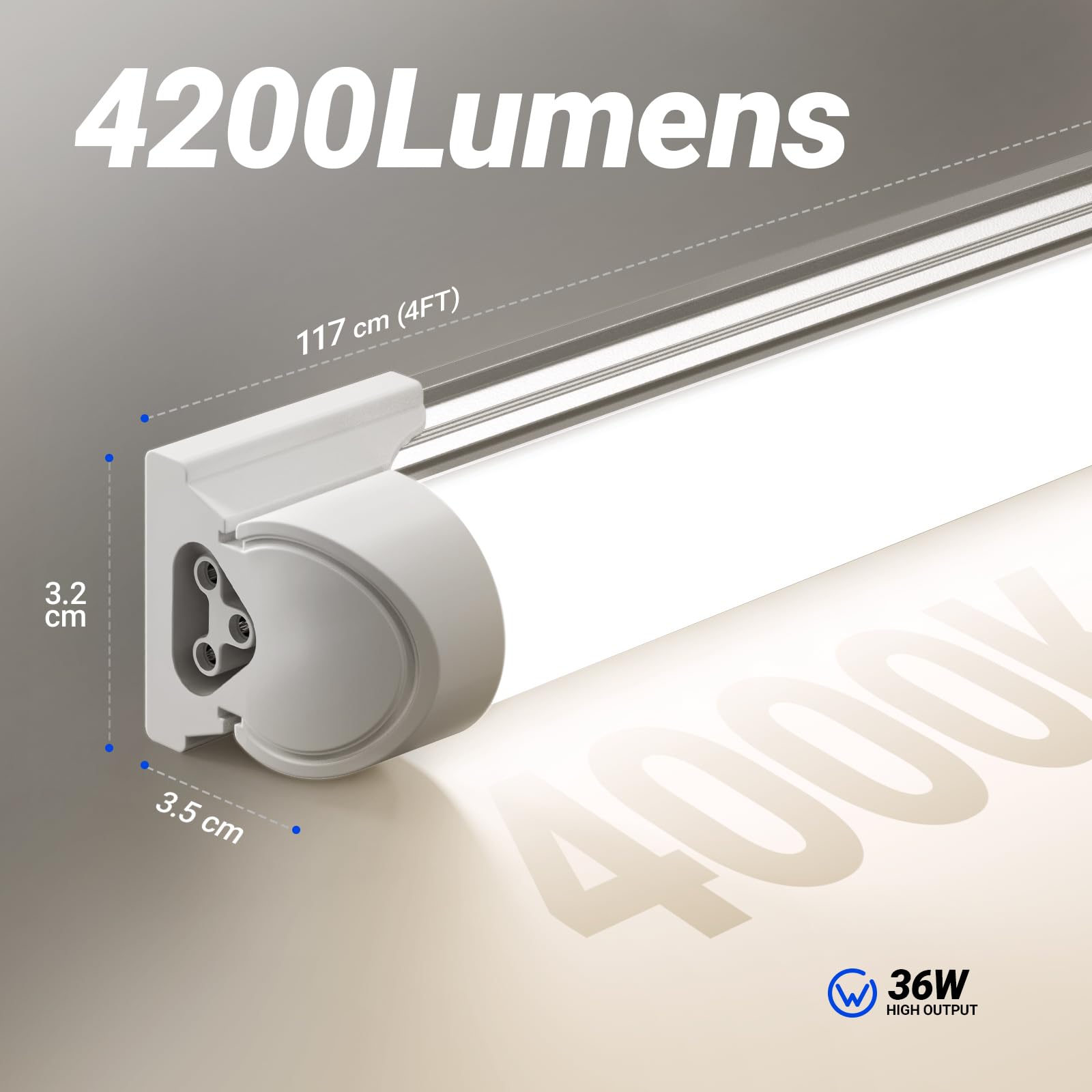 Barrina Lot de 2 lampes T8 Batten Light 117 cm, 36 W, 4200 lm, blanc froid 4000 K