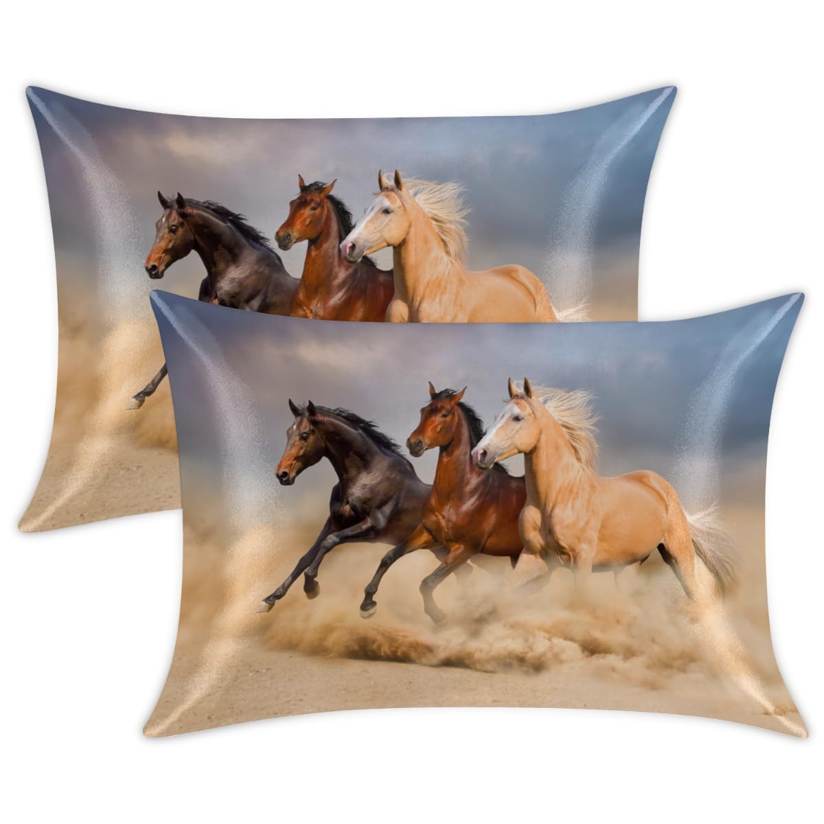 Run Horse, federe in raso per capelli e pelle, confezione da 2, federa con chiusura a busta, super morbide, antirughe, antimacchia, setose, 50,8 x 76 cm