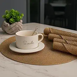 Kit 6 Peças Jogo Americano Redondo 38cm Mesa Posta Elegante Souplast Jantar Cozinha Café da Manhã Decoração Lanches (CAPUCCINO 6UNID)