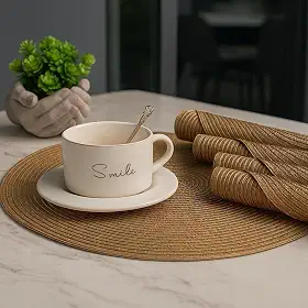 Kit 4 Peças de Jogo Americano Redondo 38cm Mesa Posta Elegante Souplast Jantar Cozinha Café da Manhã Decoração (CAPUCCINO 4UND)