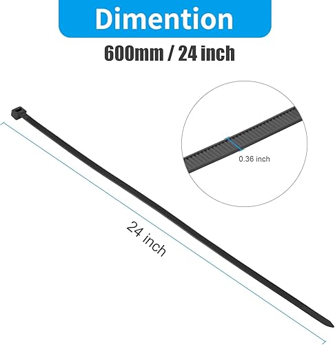 Miniatura 2 de XINGO Bridas largas negras de 24 pulgadas, resistentes, 100 unidades, bridas de plástico ultra fuertes de 200 libras, bridas grandes extra largas,