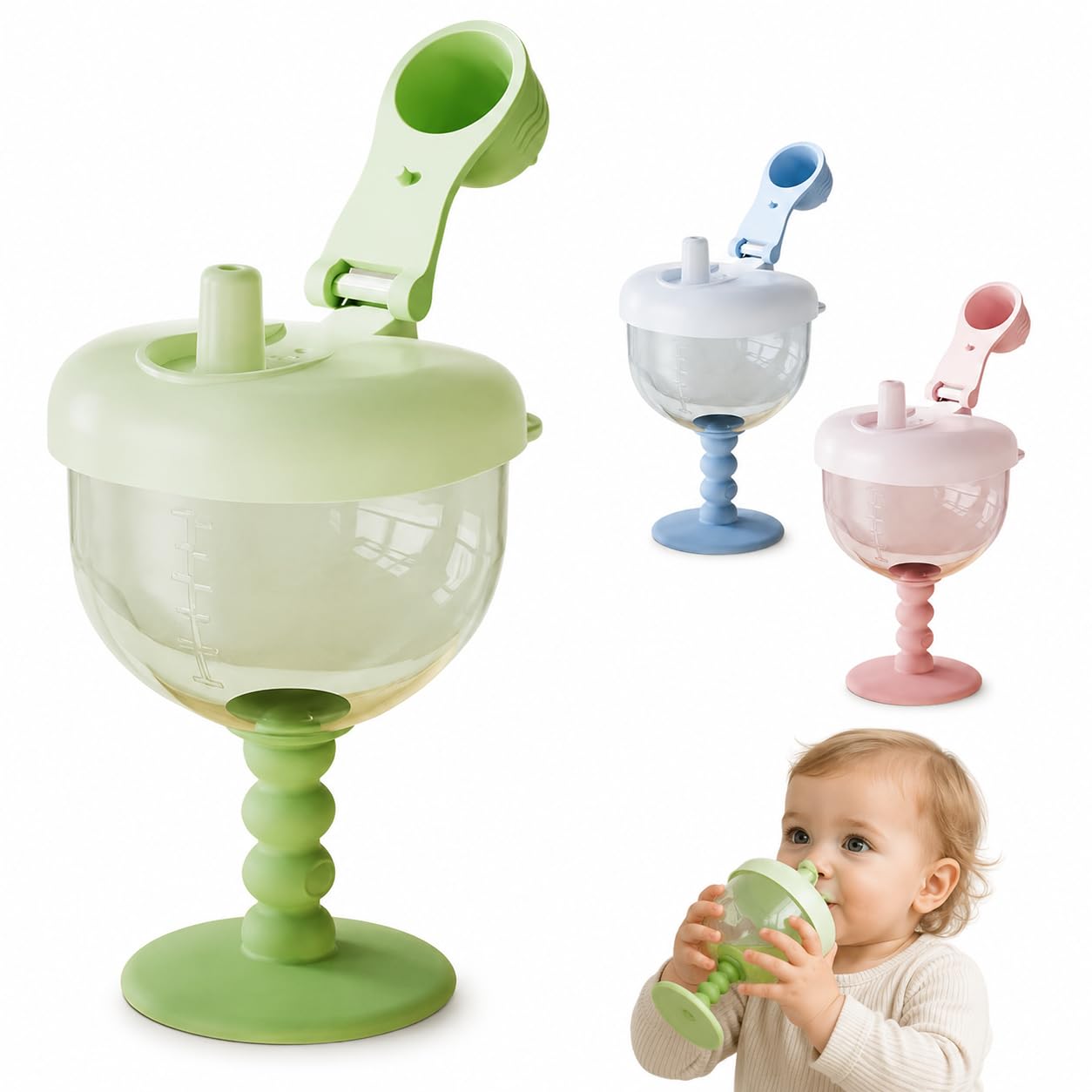Cute No-Spill Goblet Cup with Lid,Baby Wine Sippy Cup,Plastic GobletCup