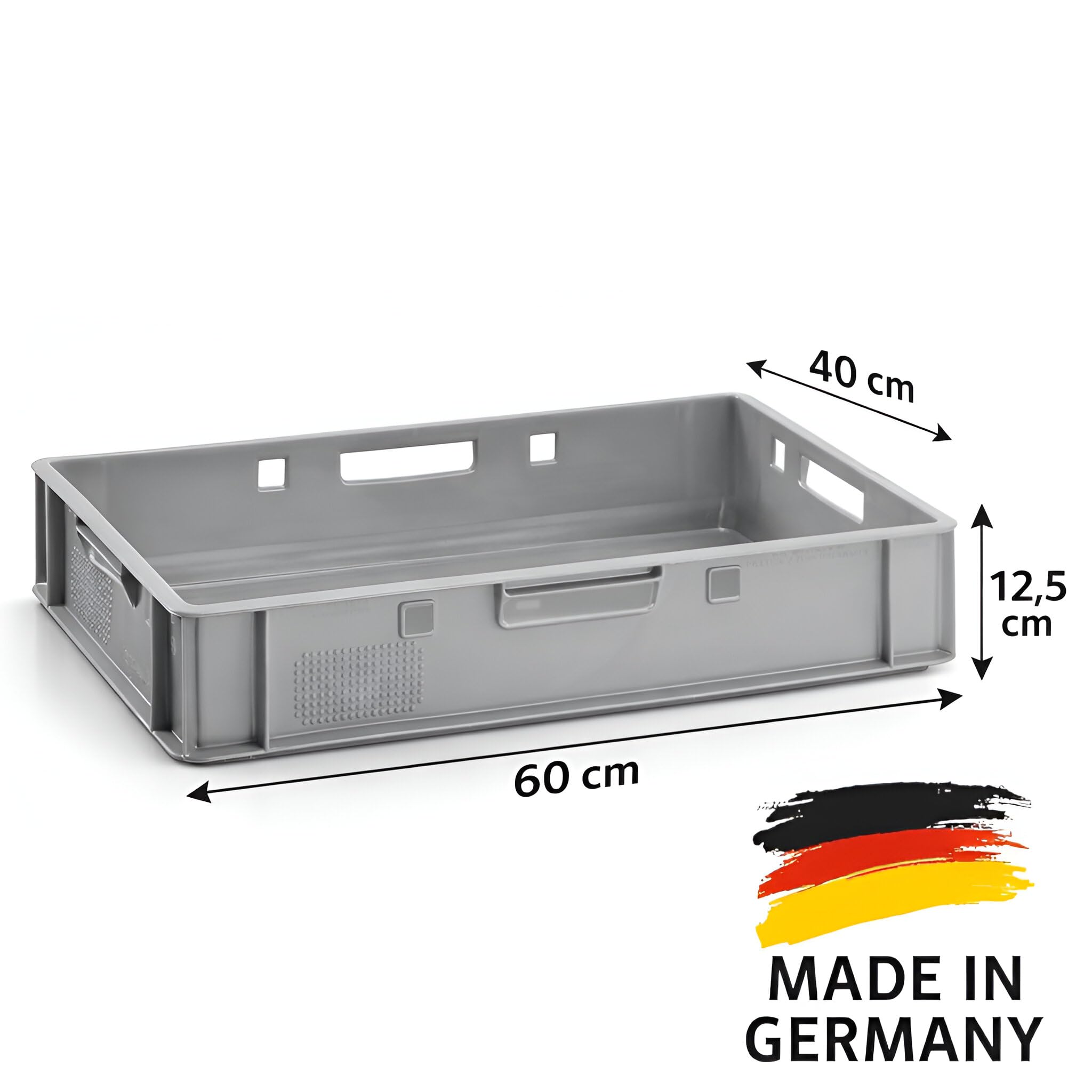 Fleischkiste E1 60x40x12,5 cm Eurobox 5er Set Grau lebensmittelecht robust | BURI, stapelbar, Kunststoff, Made in Germany, Lagerbox, Transportbehälter, belastbar, Normmaß, flach, langlebig