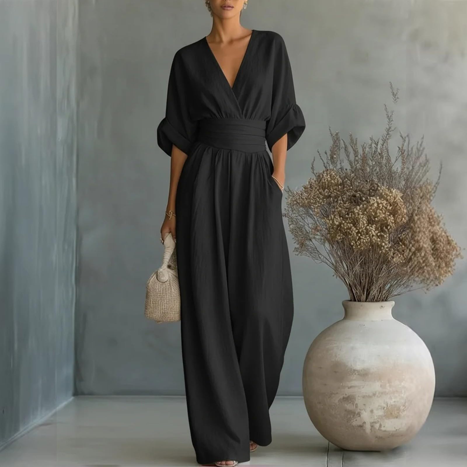 Mono para mujer, elegante, festivo, con cuello en V, traje de negocios