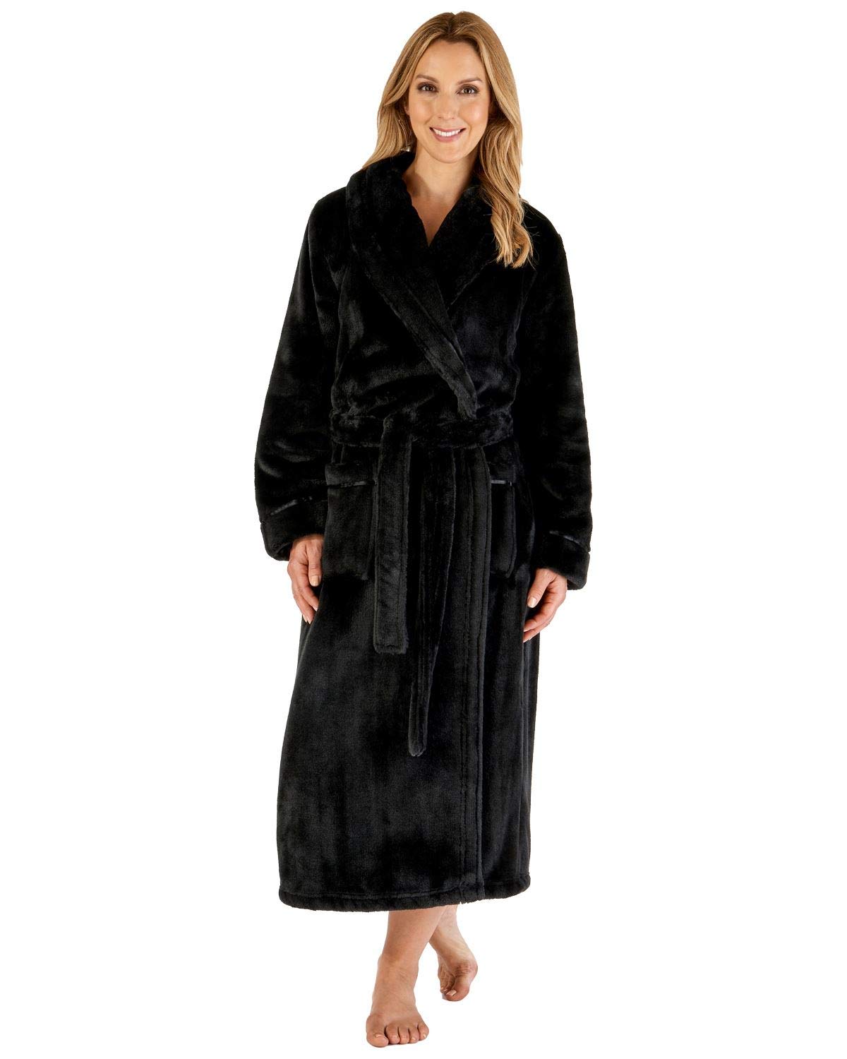 Ladies Slenderella Fleece Shawl Collar Robe HC4342 Black Small
