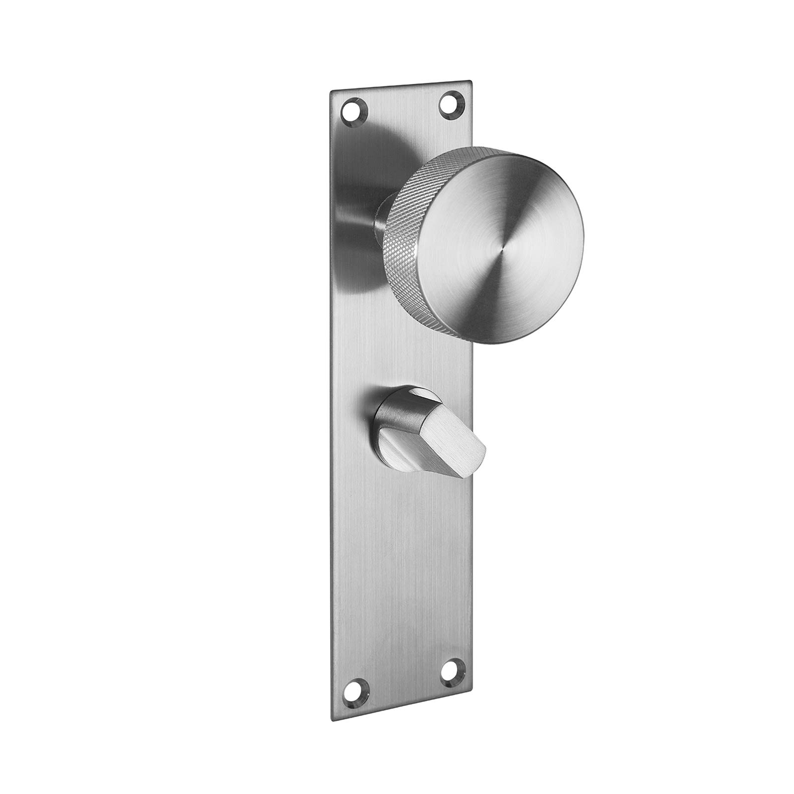 Knurled Bathroom Door Knobs on Backplate with Satin Stainless Steel Finish