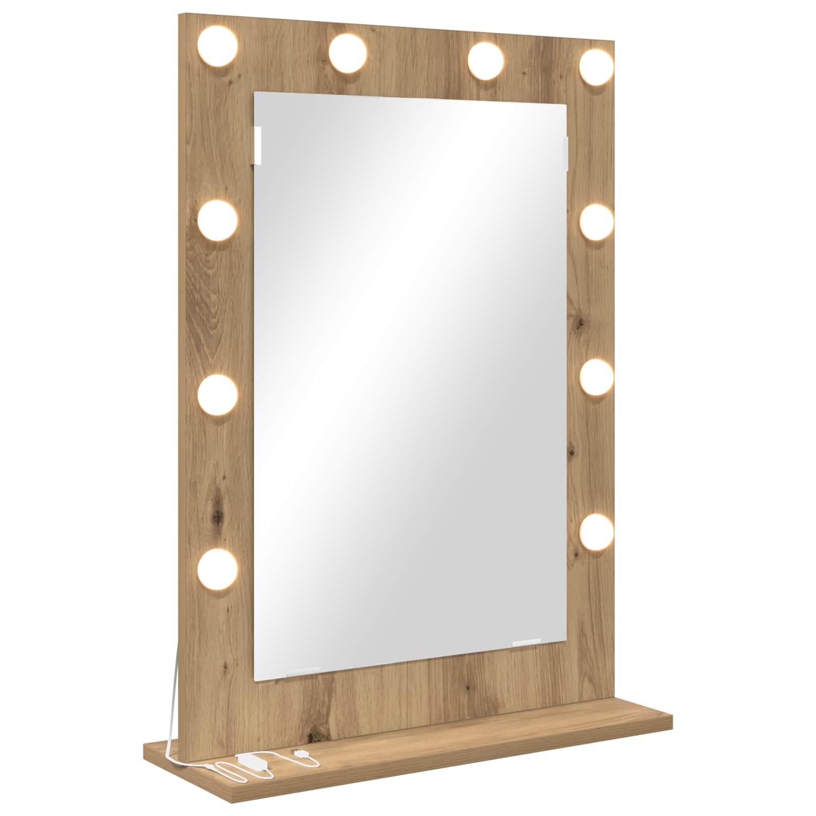 vidaXL Vanity Mirror Rectangular Artisan Oak 70 x 50 x 18 cm, Elegant Bedroom Mirror, LED Vanity Decor, Contemporary Glass Stand with Warm Lighting, Stylish Reflection Piece for Indoor Use