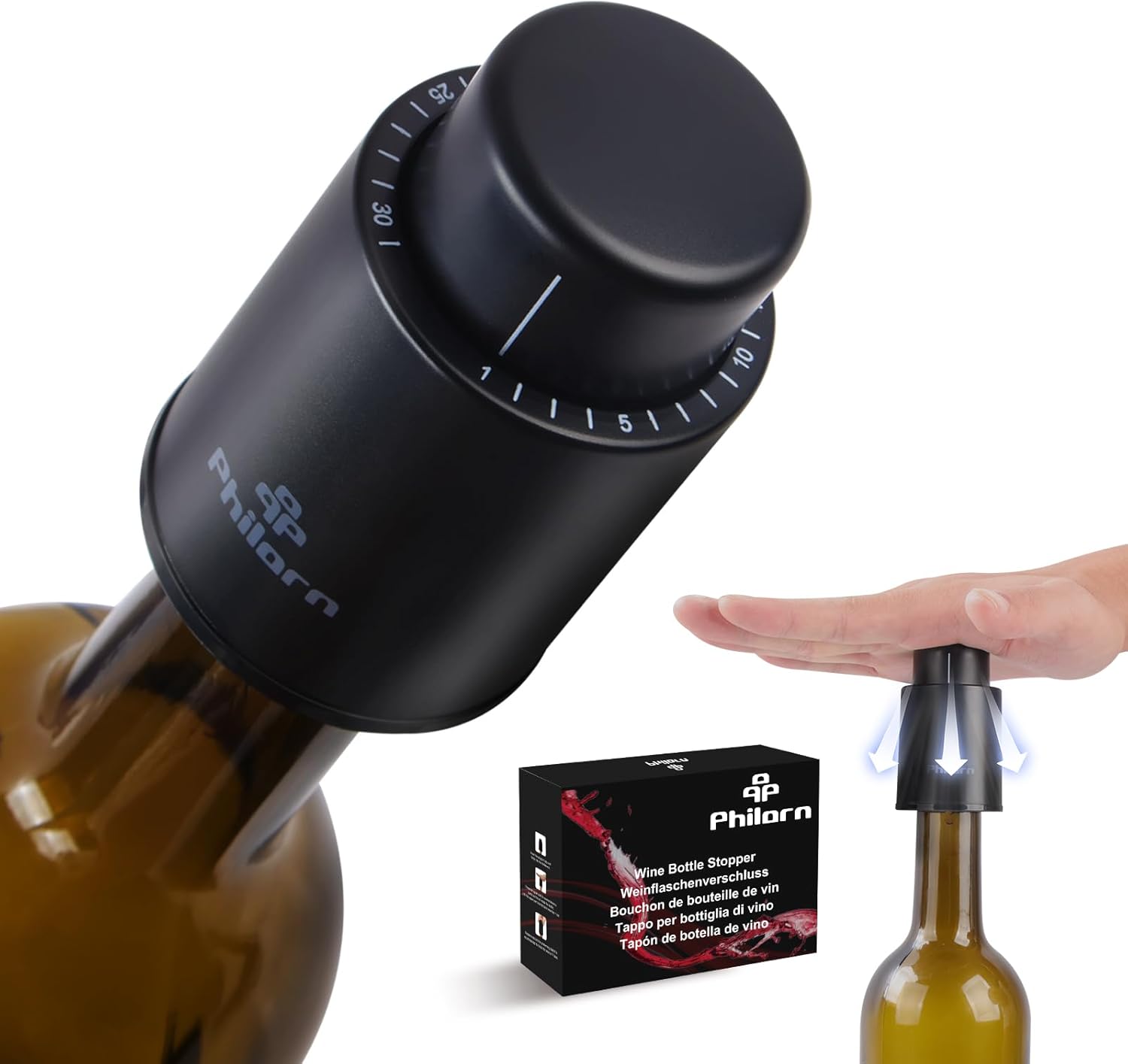 2 PACK Wine Bottle Stoppers, Philorn Vacuum Wine Stoppers – Saver Toppers for Wine Bottles, Reusable Wine Cork Cover Keep Wine Fresh after Opening, Real Vacuum Pump Wine Keeper Cap Preserver – Gifts