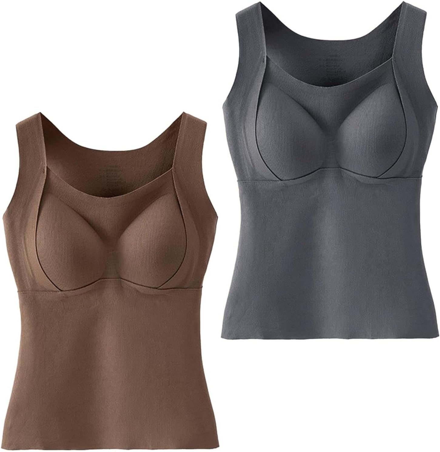 Thickened Warm Tank Top with Shelf Bra, 2 in 1 Women's Thermal Tank Tops, Stretch Seamless Warming Underwear