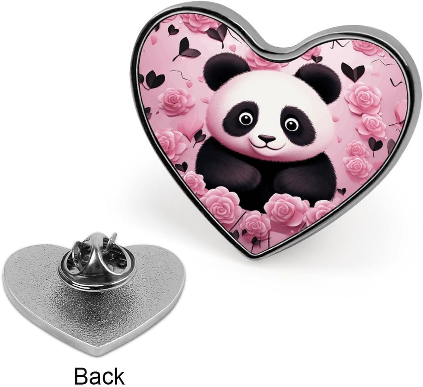 Pink Panda Pattern Heart Brooch Pin, Aluminum Lapel Pin for Women Men, Metal Badge for Jacket Shirt Coat Stylish Accessory for Party Dating Daily Wear image 3