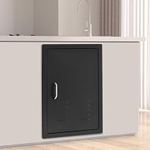 BBQ Access Door Black with Air Vents, 16.93 * 24.02in Kitchen Access Door, Flush Mount Single Vertical Door with Handle for Outdoor KitchenBlack, 16.93 * 24.02in with Air Vents