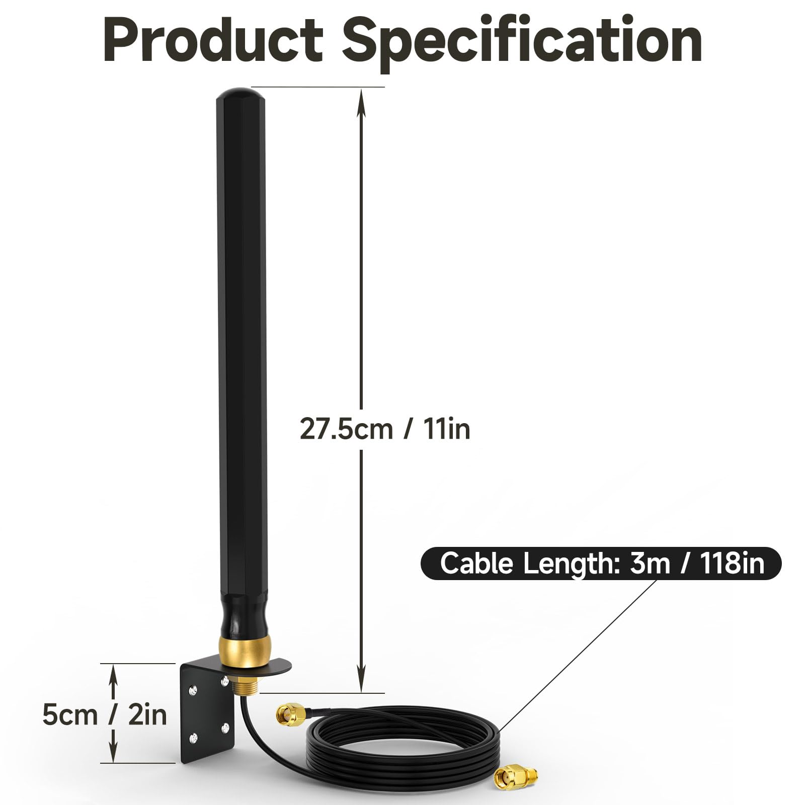 Superbat Antenna 4G LTE Esterna 698-2700MHz 8dBi Omnidirezionale Impermeabile Montaggio a Parete Cavo RG174 3m con Connettori SMA/RPSMA Compatibile Router e Amplificatori di Segnale.