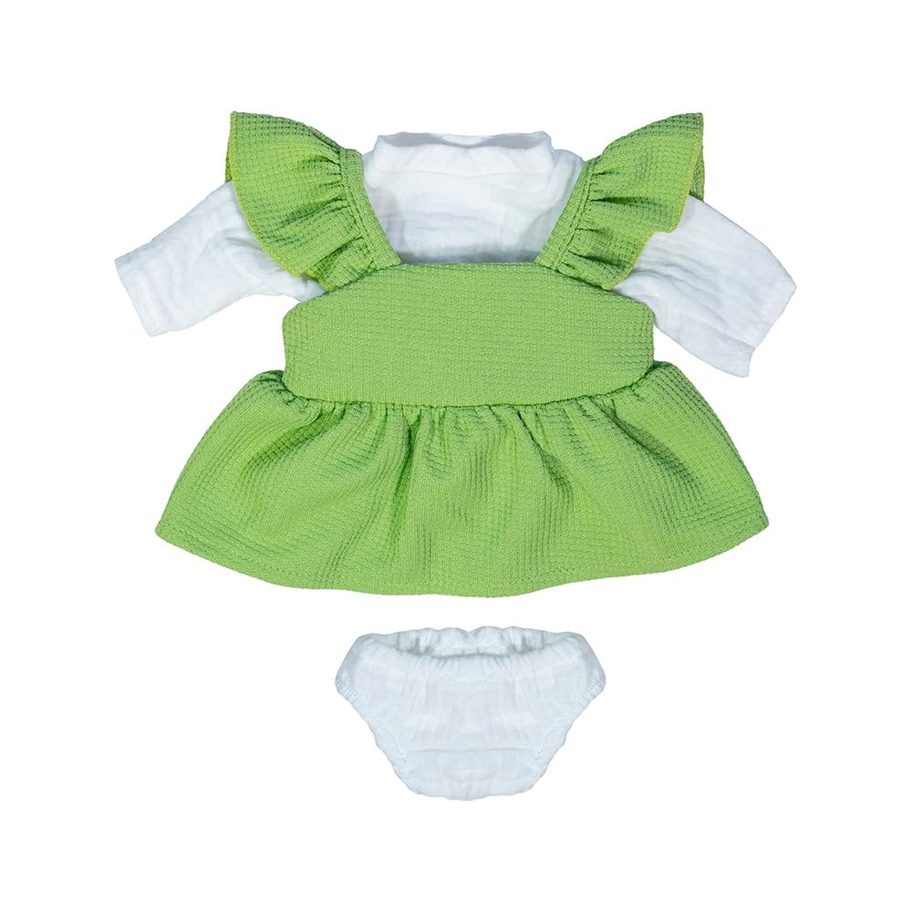 Miniland - Kleidung für 38 cm Puppe, Bekleidungszubehör für Puppen, Übergangskleid und T-Shirt