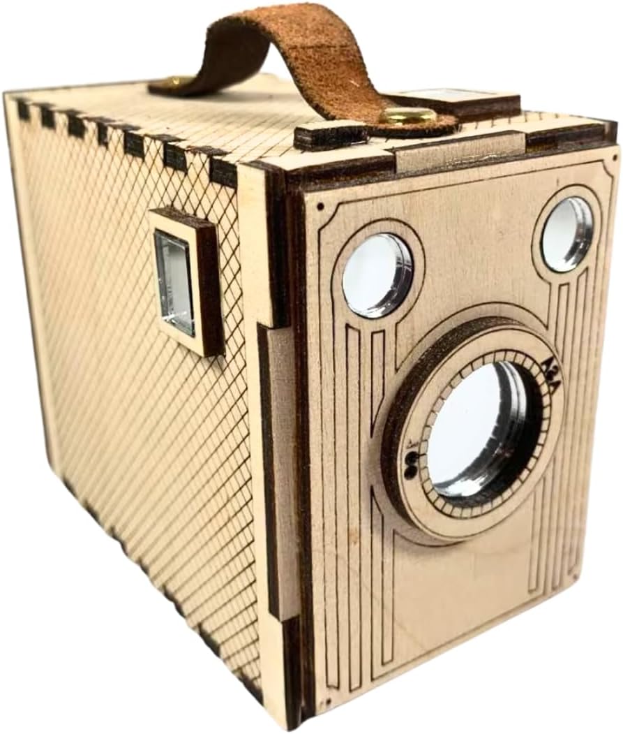 Box Camera - DIY Flatpack 3D Puzzle Model Kit, Handmade Wooden Vintage Camera Miniature, Desk Display or Collectible Gift