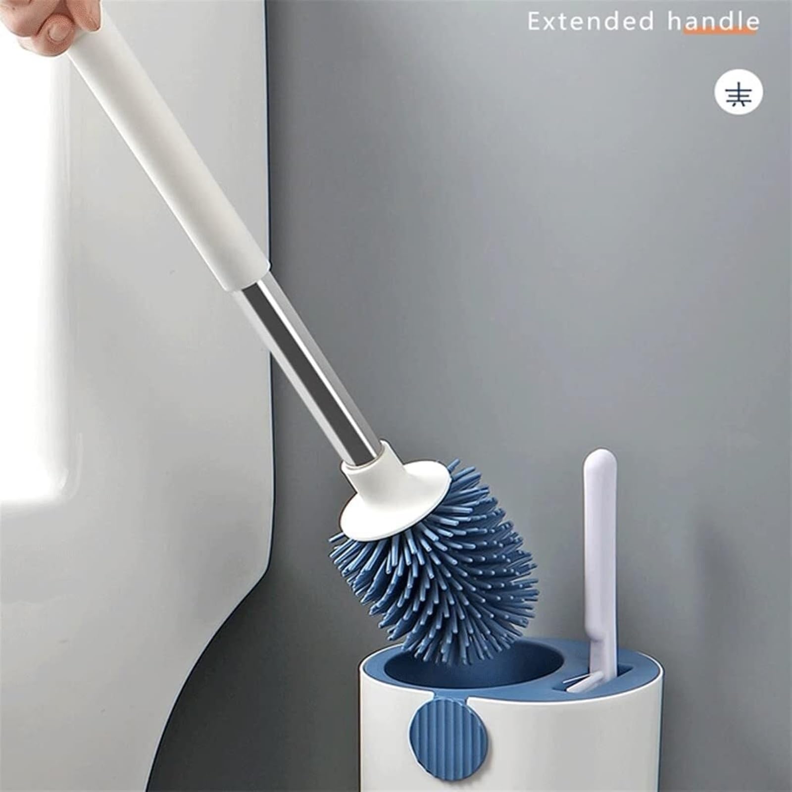 Cepillos de Inodoro con cerdas de Silicona, para Inodoro de Pared, de pie, para baño (Azul, 14 x 10,5 x 45 cm)