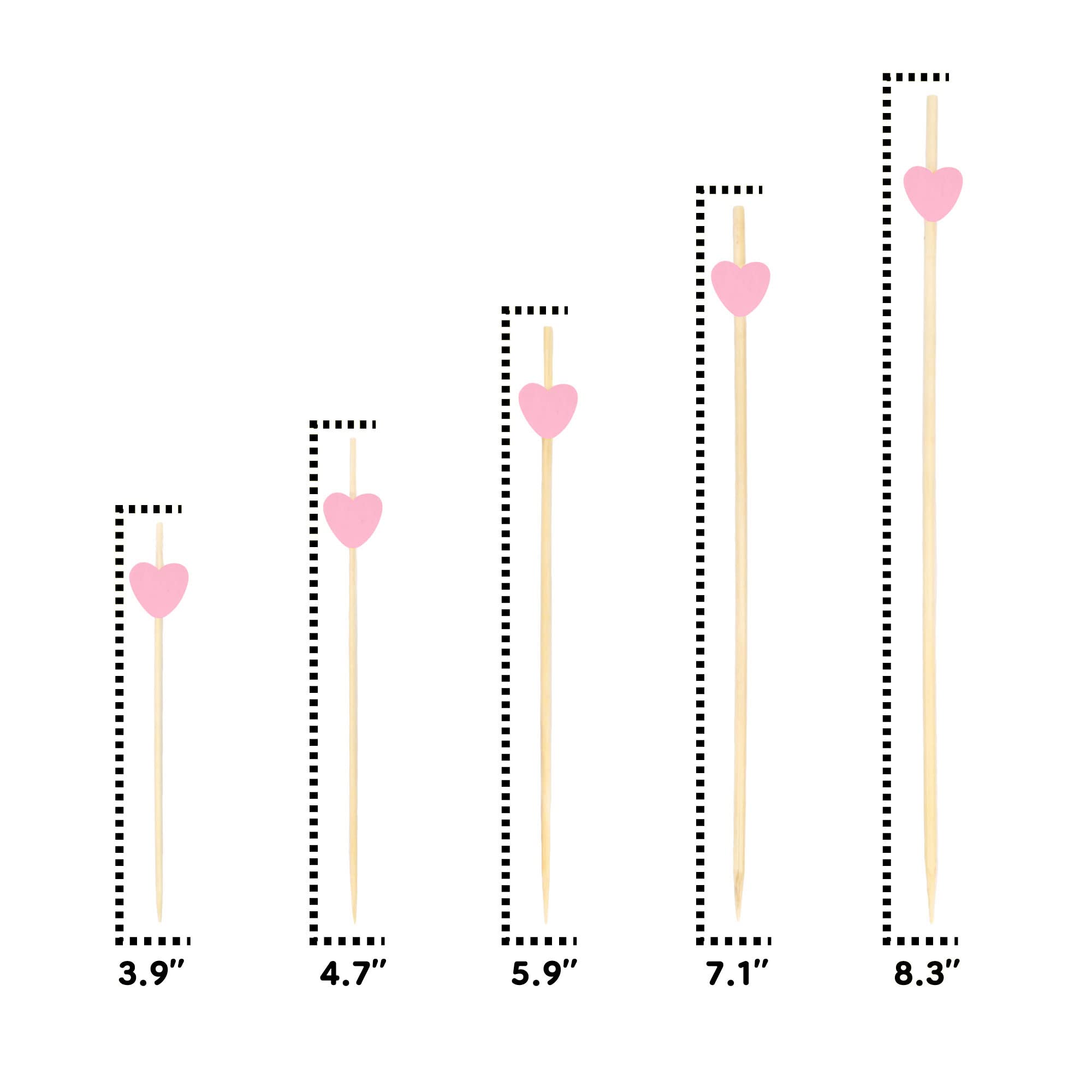 BambooMN - Pinchos decorativos de bambú con forma de corazón rosa - 21 cm - 300 piezas