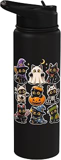 Funny Cat Halloween in Costumes Kawaii Spooky Ghost Cats Stainless Steel Insulated Water Bottle