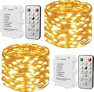 Koopower [2 Pack] 100 LED Battery Operated Fairy Lights Remote (Timer, 8 Modes, Dimmable), 11 Meters Waterproof String Lights for Patio Yard Trees Christmas Wedding Party