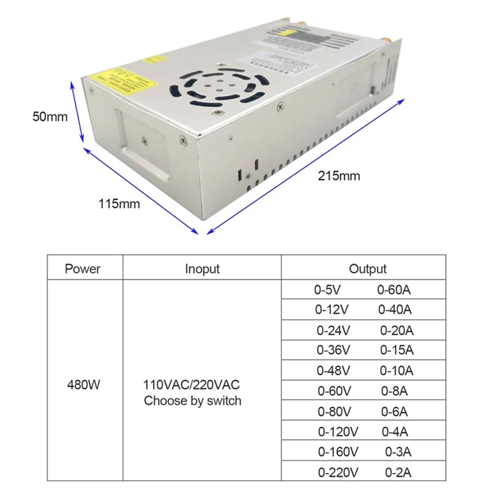 480W switching power supply Adjustable voltage Current limit 0-5v 12v 24V 36V 48V 60v 80V 120v 220v, HJS-480(0-36V 15A)