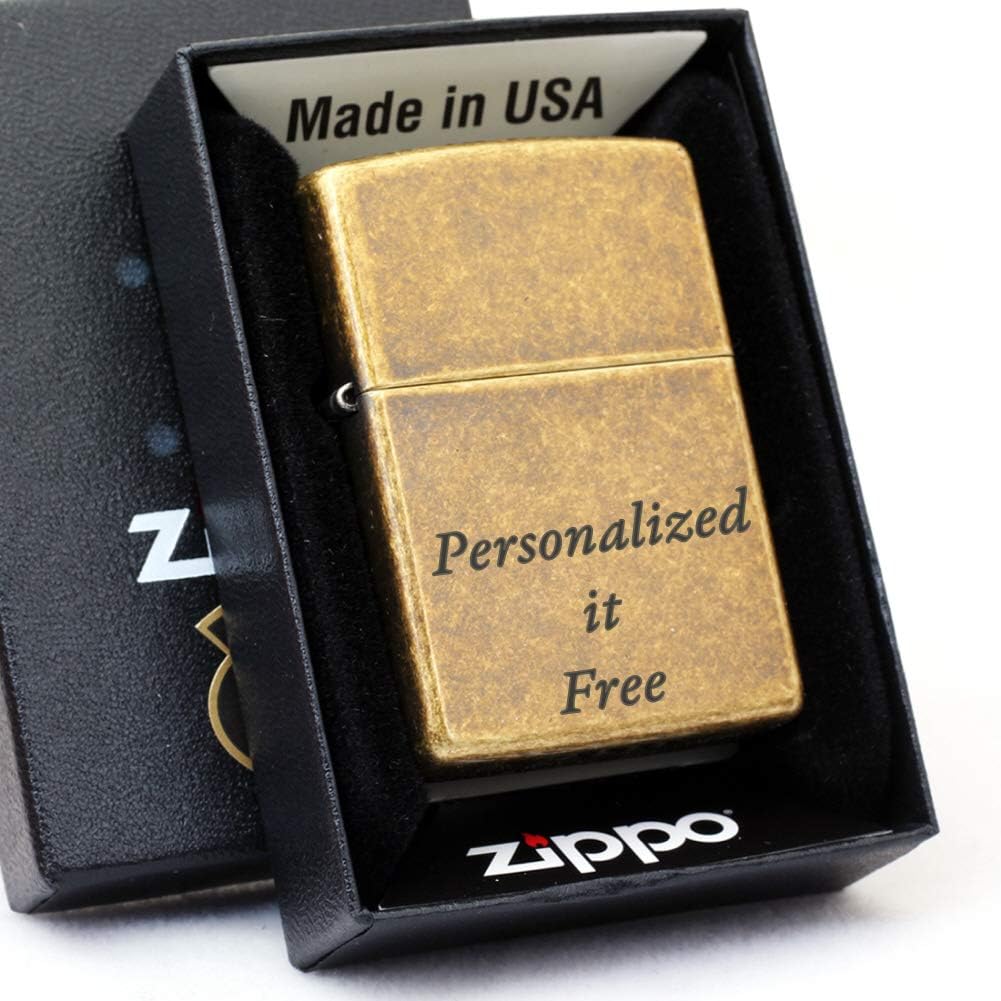 Personalized Groomsmen Zippo Lighter Perfect for Boyfriend, (Antique Brass)